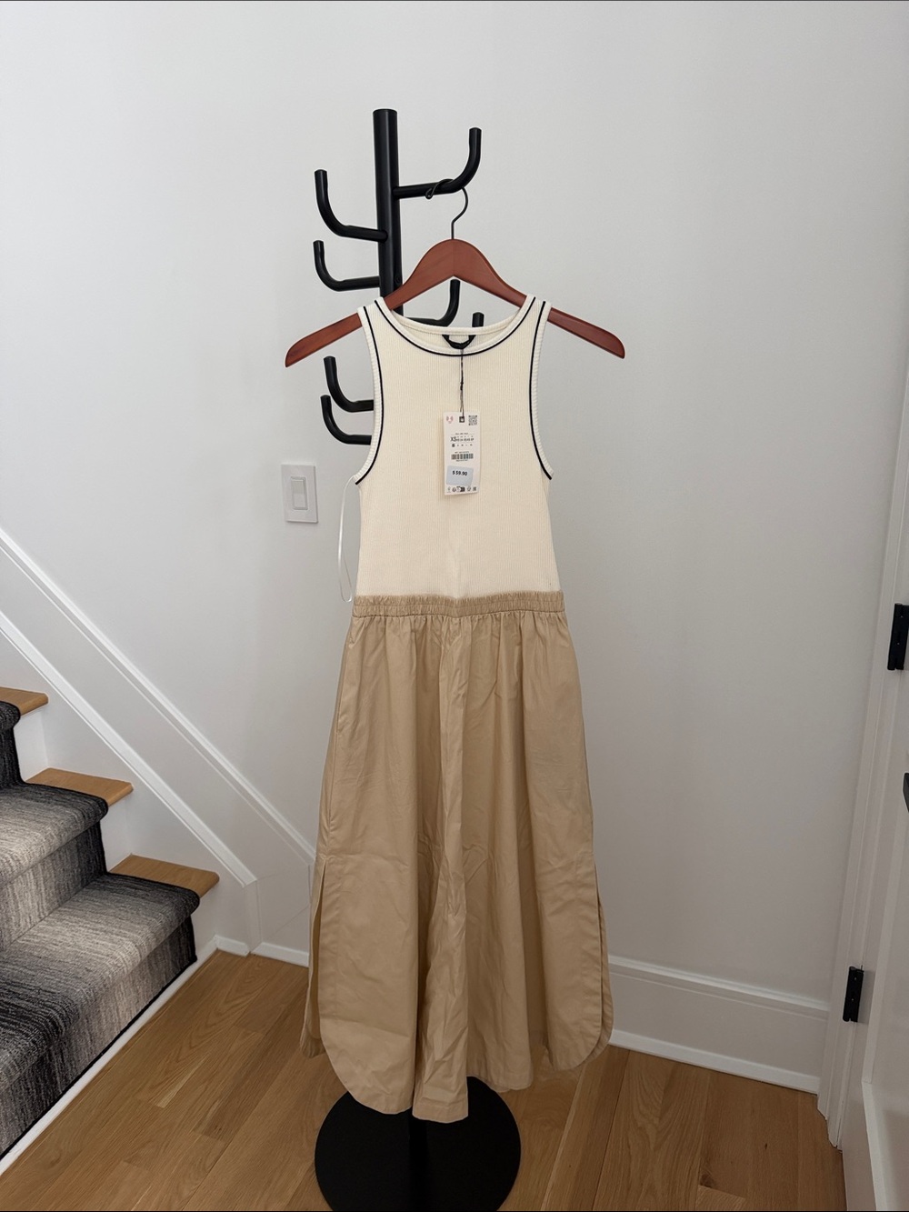 Zara Cream and Tan Sleeveless Maxi Dress
